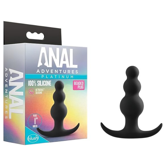 Anal Adventures Platinum - plug anal texturizado con perlas - silicona negra