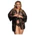 Subblime Queen Plus - Conjunto de Bata de Encaje - Negro (XL-2XL)