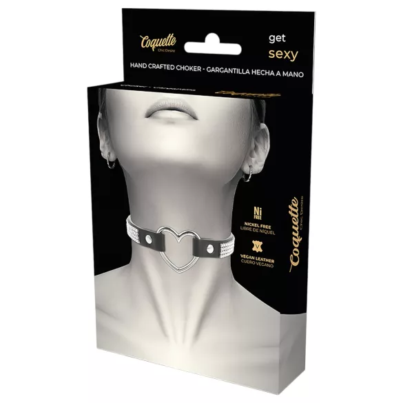 Coquette - gargantilla con strass - colgante corazón - negro