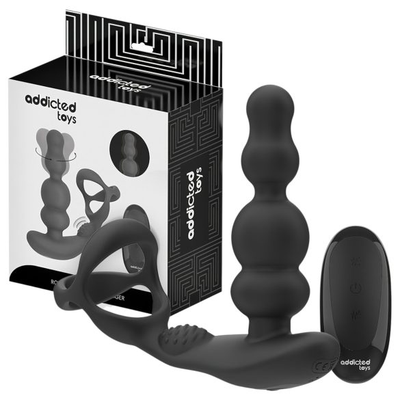 Addicted Toys - vibrador anal rotatorio con anillo para pene - silicona negra