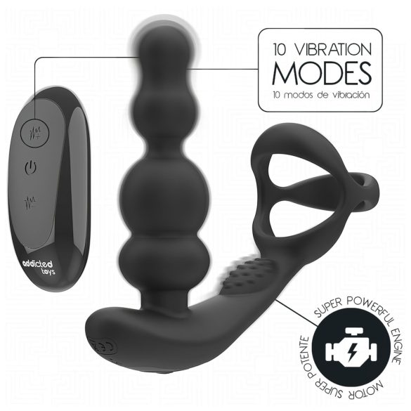 Addicted Toys - vibrador anal rotatorio con anillo para pene - silicona negra