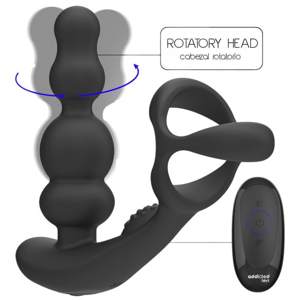 Addicted Toys - vibrador anal rotatorio con anillo para pene - silicona negra
