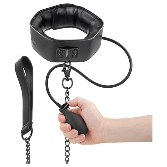 Fetish - collar inflable con correa (negro)