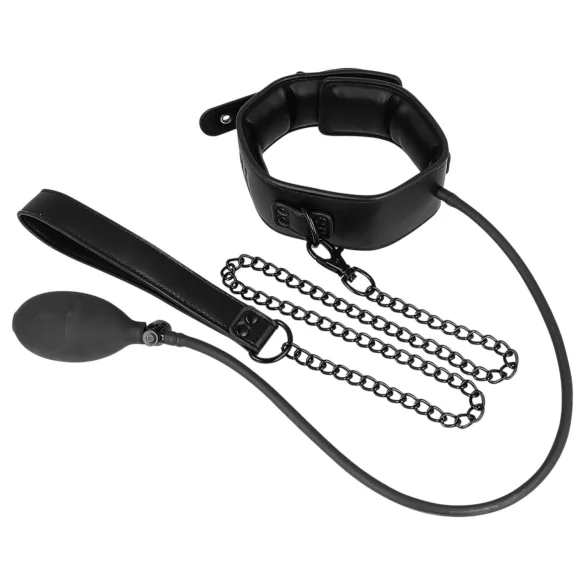 Fetish - collar inflable con correa (negro)