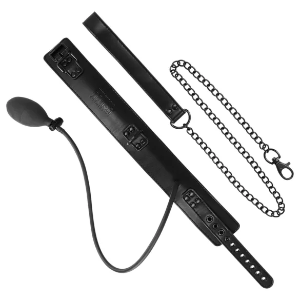 Fetish - collar inflable con correa (negro)