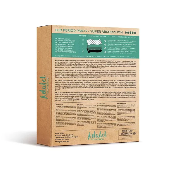 Adalet Natura Super - braga menstrual - absorbente - algodón negro - M