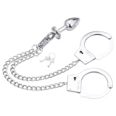   LateToBed - juego de esposas BDSM con plug anal - metal plateado