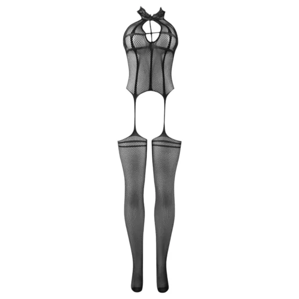 Adalet Mia - conjunto de lencería de red con cuello halter - negro