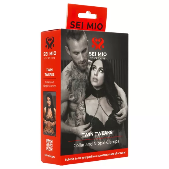 Sei Mio - collar con pinzas para pezones - negro