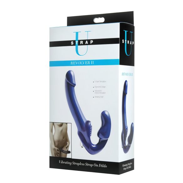 Strap U Revolver II - arnés con consolador vibrador - silicona azul
