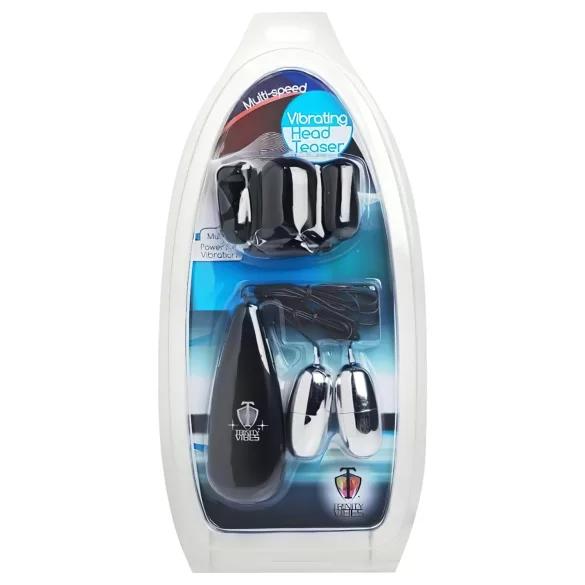XR Brands - Trinity - capucha vibradora para el glande con dos balas (negro‑plata)