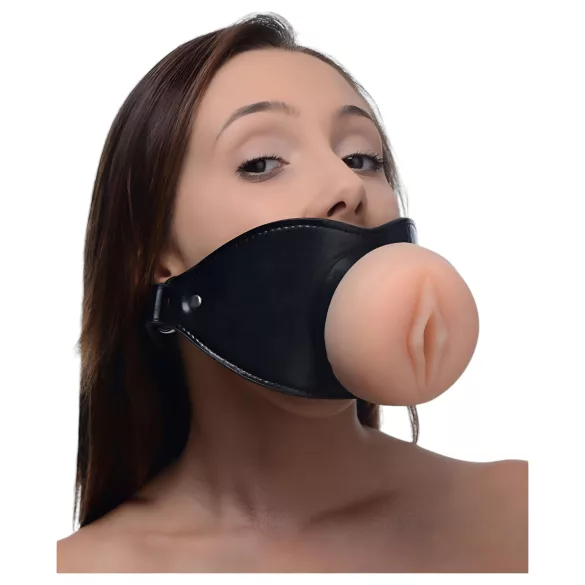 Master Series - mordaza bucal con forma de vulva - silicona color natural
