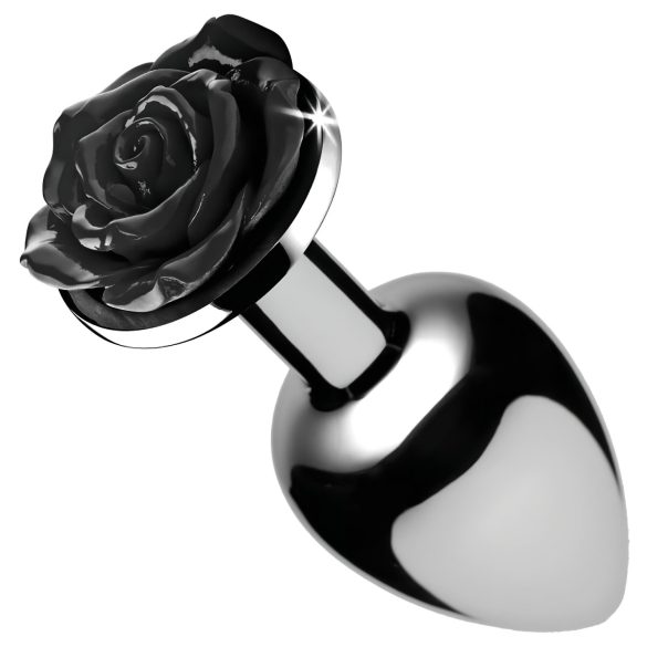 Booty Sparks Black Rose - plug anal de aluminio - plateado y negro