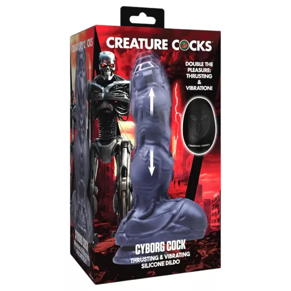 XR Brands Cyborg cock - vibrador empujador masculino con mando - plata