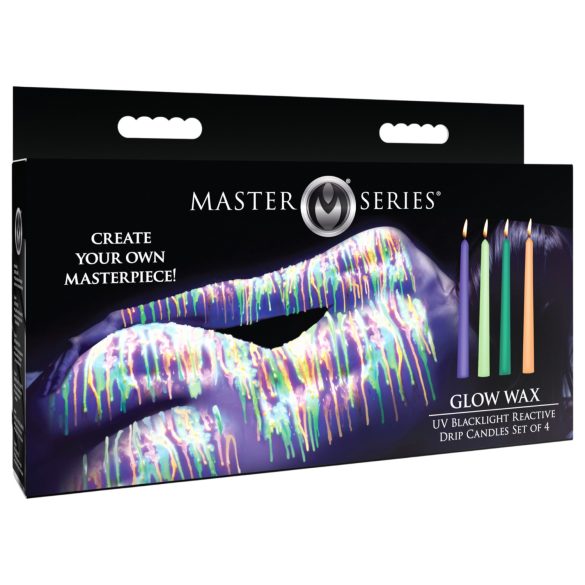 XR Brands - Vela corporal BDSM UV reactiva - colores surtidos - 4 unidades