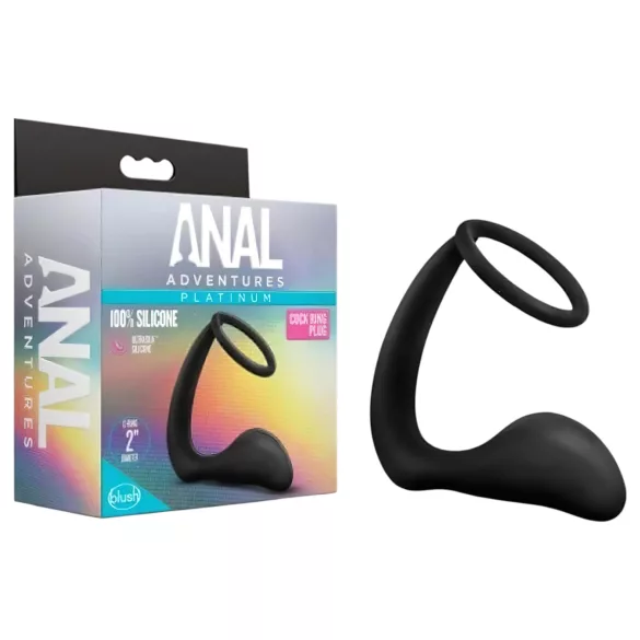 Anal Adventures Platinum - dildo anal con anillo para pene - silicona negra