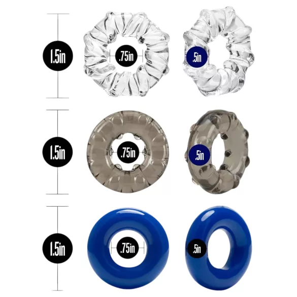 Stay Hard - set de anillos para pene variados - silicona - 3 piezas - colores