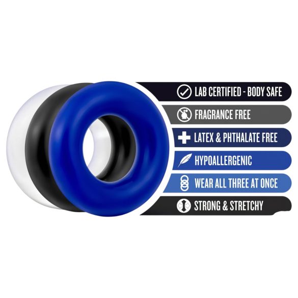 Stay Hard - set de anillos para pene - 3 unidades - colores variados