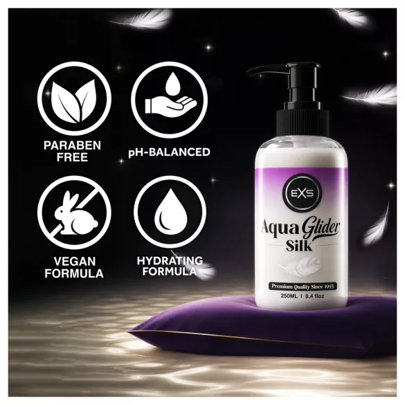 EXS AquaGlider Silk - lubricante de base acuosa sedoso en frasco con dosificador (250 ml)