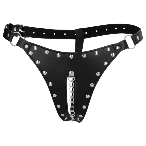 Ouch! - tanga tipo cinturón de castidad con tachuelas y cadena (negro)