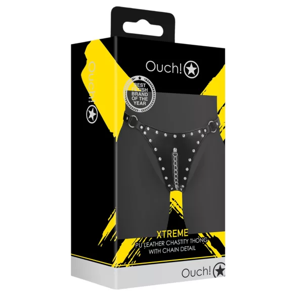 Ouch! - tanga tipo cinturón de castidad con tachuelas y cadena (negro)
