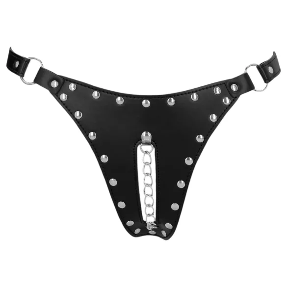 Ouch! - tanga tipo cinturón de castidad con tachuelas y cadena (negro)