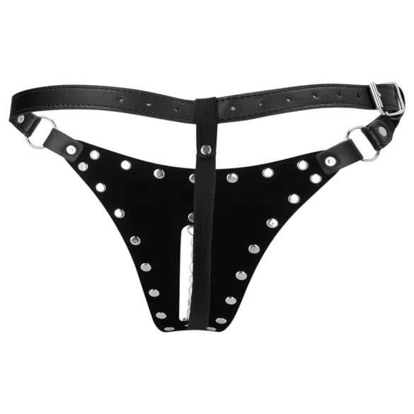 Ouch! - tanga tipo cinturón de castidad con tachuelas y cadena (negro)