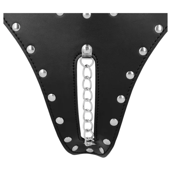 Ouch! - tanga tipo cinturón de castidad con tachuelas y cadena (negro)