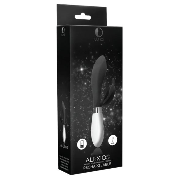 Alexios - vibrador con mariposa y estimulador de clítoris - silicona negra