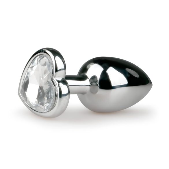 Plug Anal de Metal EasyToys No.2 con Piedra en Forma de Corazón (Plata-Blanco)