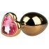 Easytoys Metal No.7 - plug anal cónico con piedra rosa - metal dorado 3 cm