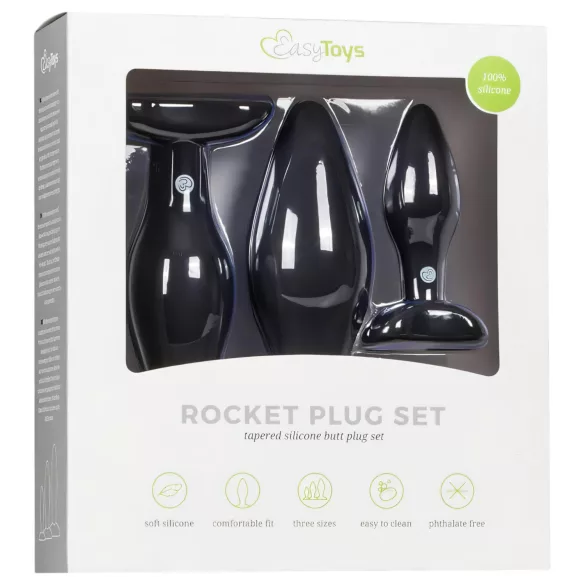 Easytoys Rocket - set de plugs anales - silicona negra - 3 piezas