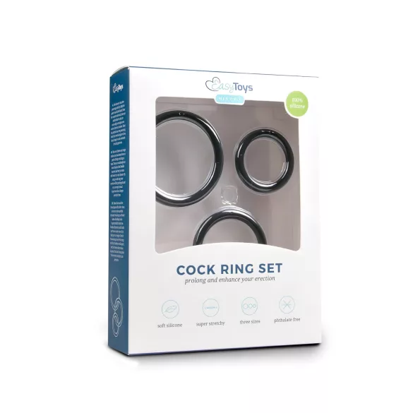 Easytoys - anillo para pene en silicona - set 3 piezas - negro