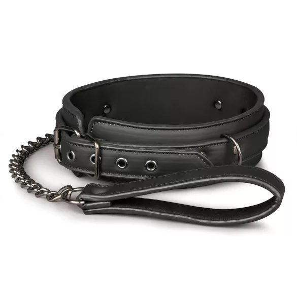 Easytoys - collar fetiche con correa - cuero sintético negro