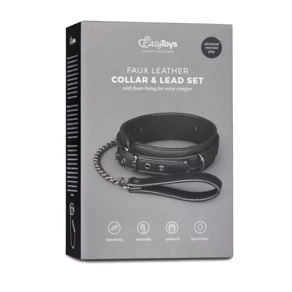 Easytoys - collar fetiche con correa - cuero sintético negro