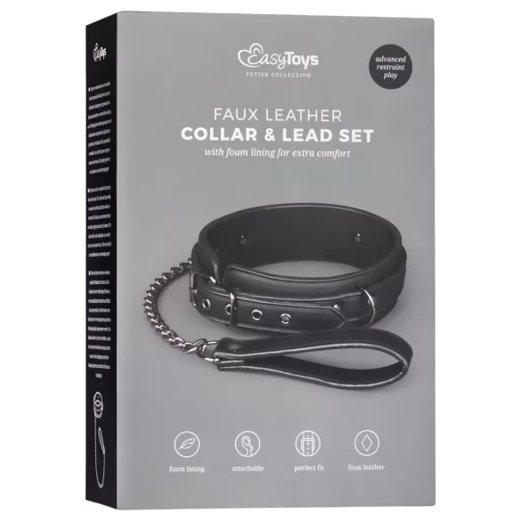Easytoys - collar fetiche con correa - cuero sintético negro