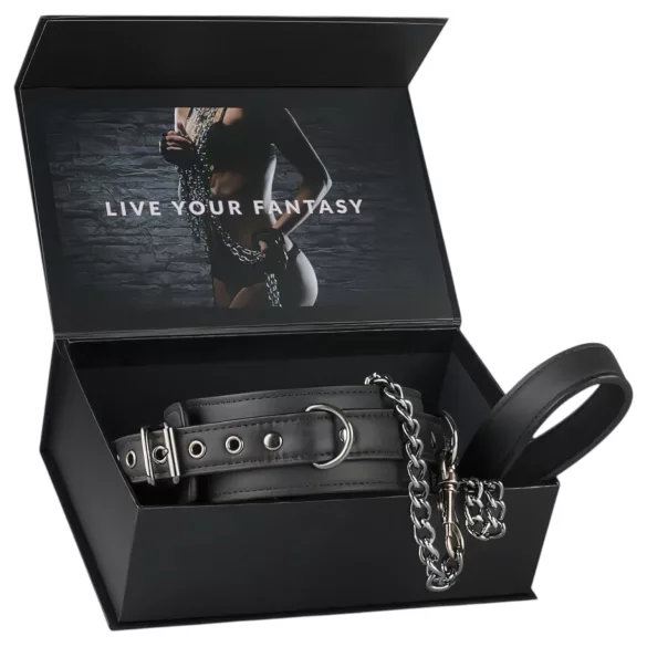 Easytoys - collar fetiche con correa - cuero sintético negro