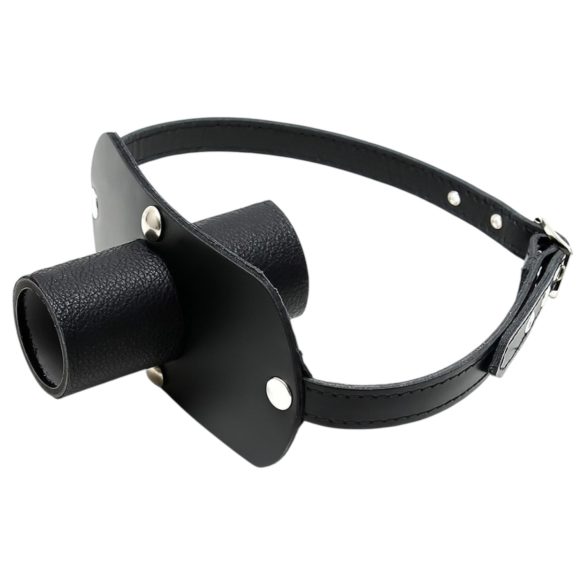 Rimba - mordaza de cuero auténtico con tubo (negro)