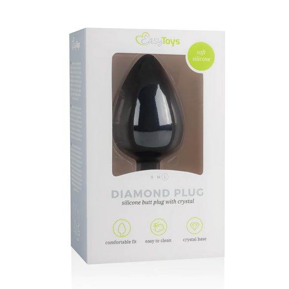 Easytoys Diamond - plug anal grande con piedra blanca - negro