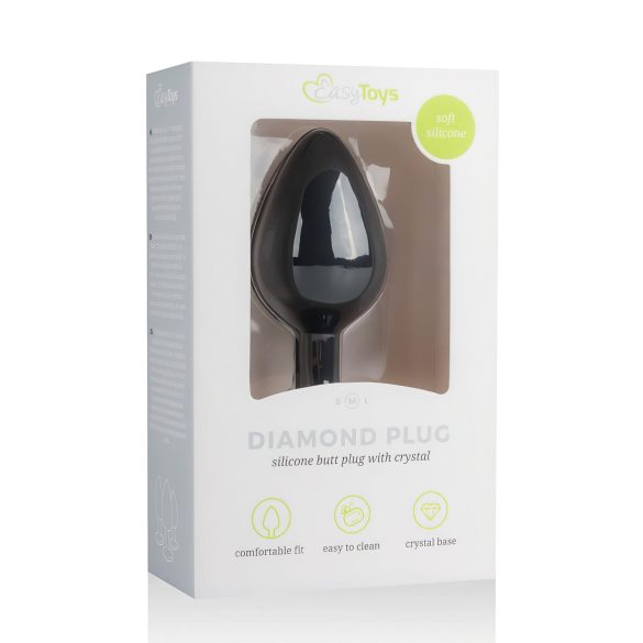 Easytoys Diamond - plug anal con gema blanca - tamaño mediano - negro