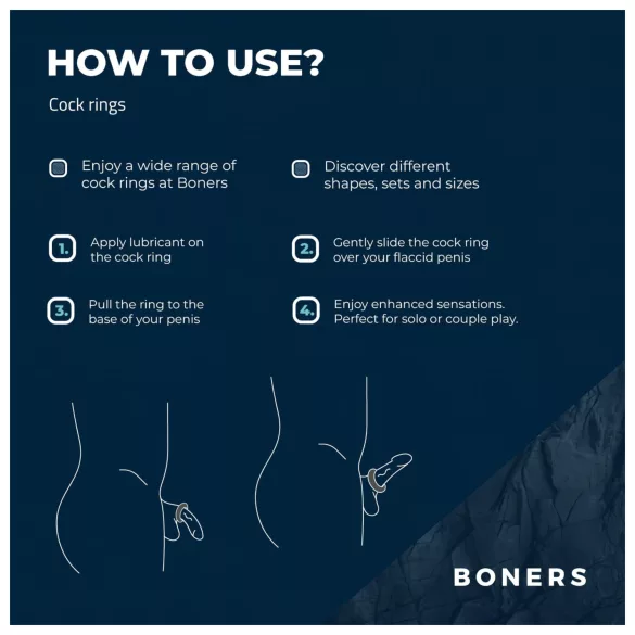 Boners - set de anillos para pene de silicona - 3 piezas - gris