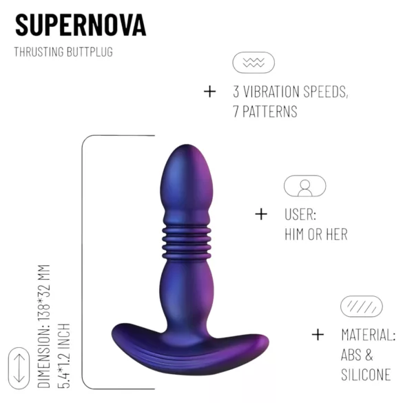 Hueman Supernova - consolador anal con empuje y vibración - silicona lila
