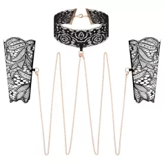 Rosy Gold - set de collar y esposas de muñeca - negro