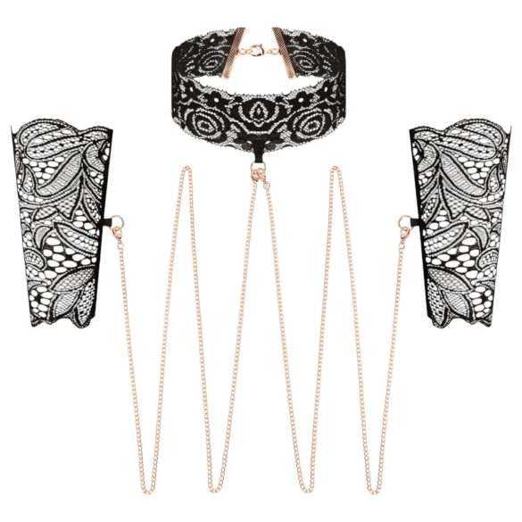 Rosy Gold - collar y esposas para muñeca (negro)
