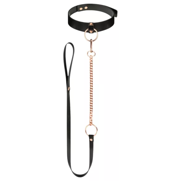 Rosy Gold - collar y correa BDSM - metal negro y oro rosa
