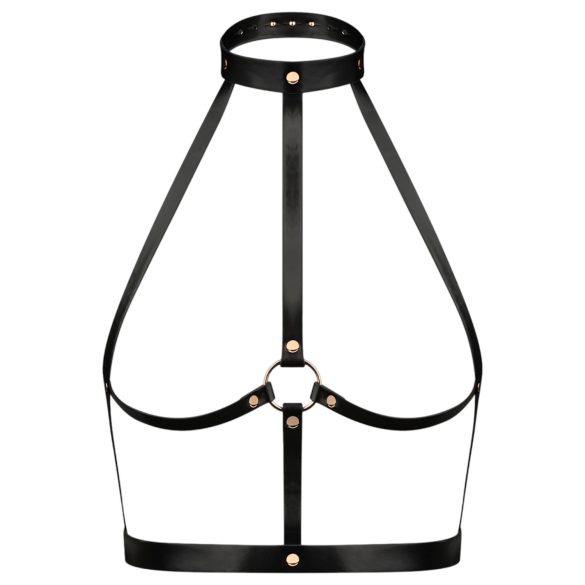 Rosy Gold - arnés corporal sexy - polipiel negra y oro rosa