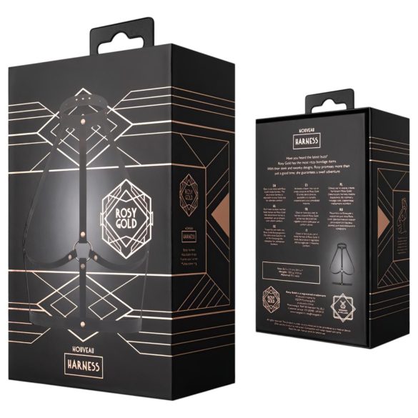 Rosy Gold - arnés corporal sexy - polipiel negra y oro rosa