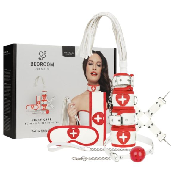 Bedroom Fantasies - Conjunto de 8 piezas de enfermera (rojo-blanco)