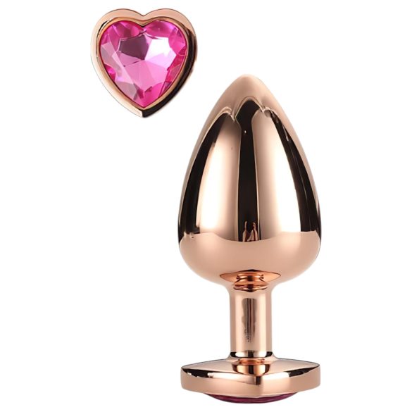 Gleaming Love - plug anal de aluminio con piedra corazón - color oro rosa