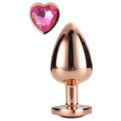   Gleaming Love - plug anal aluminio corazón piedra - mediano - color oro rosa